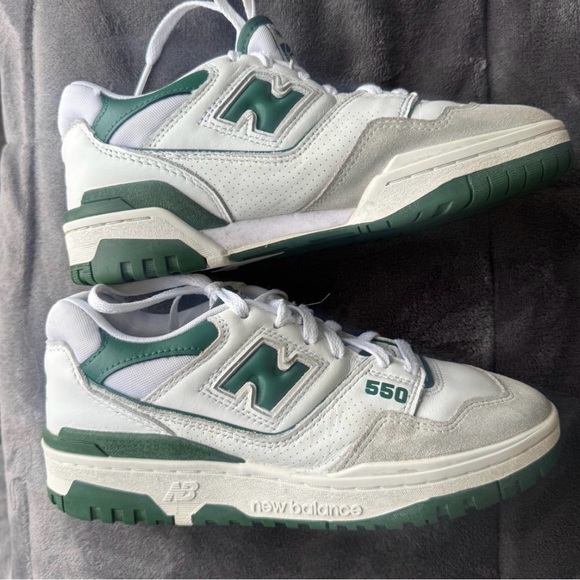 New Balance Men's White and Dark Green Sneakers - Picture 2 of 4
